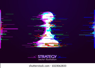 Chess pawn with Interference. Glitch logo of pawn on dark background. White object with anaglyph color effect. Vector strategy concept illustration.