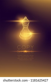 Chess Pawn isometric wireframe polygon futuristic bokeh light frame structure and lens flare, Business strategy concept design illustration isolated on dark gradient background with copy space