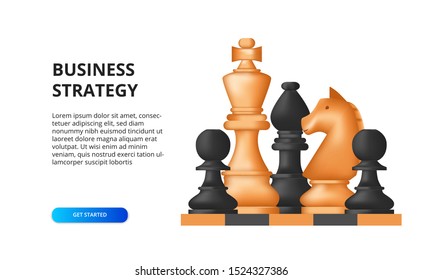 Chess pawn, king, bishop for business strategy concept. analysis target and positioning. web banner illustration