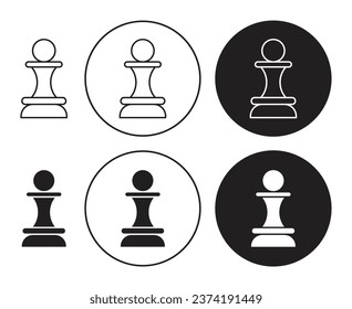 Chess pawn line icon set. Chess game symbol in black filled and outlined style.