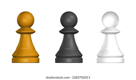 Chess Pawn Piece Vector Illustration Set White Black and Gold Color
