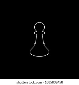Chess pawn piece vector isolated line silhouette illustration. Chess pawn piece icon on black