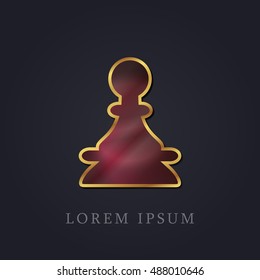 Chess Pawn Red Ruby with Golden Frame Precious Jewellery Icon / Logo Design