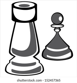 chess pawn and rook on white background