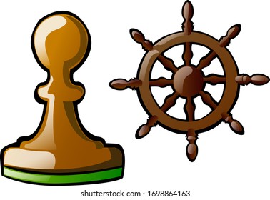 chess pawn and rudder of boat