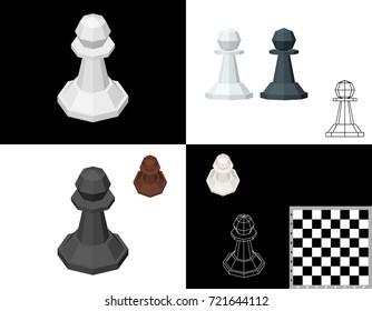 Chess pawn set. 3d Vector illustration. Isometric projection.Front view.