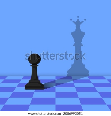 Chess pawn with shadow of a king chess. 