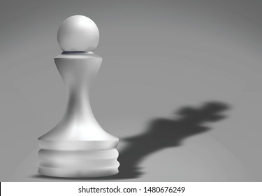 chess pawn with shadow shaped as a king, crown, queen. Dream / Goal Concept, Vector illustration