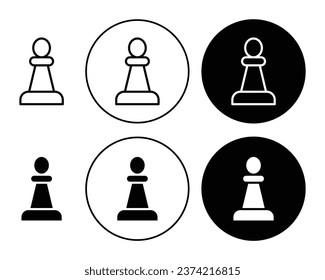 Chess pawn sign icon set. Chess game vector symbol in black filled and outlined style.