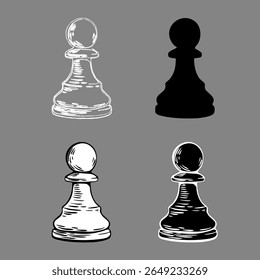 Chess pawn sketch variations in black and white style