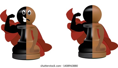 chess pawn smiling and serious