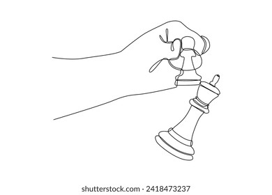 Chess pawn take down chess king. Strategic planning, business development strategy, tactics in entrepreneurship. Continuous line draw design vector