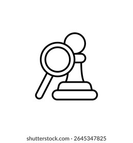 Chess Pawn Under Magnifying Glass In A Simple Outline Style Isolated