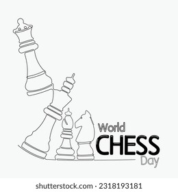 chess pawn vector illustration single line continous drawing for world chess day on July, 20