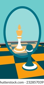 a chess pawn who looks in the mirror and sees himself as more than a pawn, world chess day