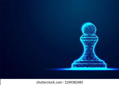 Chess Pawn wireframe Polygon blue frame structure, Business strategy concept design. Abstract low poly, Triangle, dot, line, polygon. Shine blue background, Vector illustration