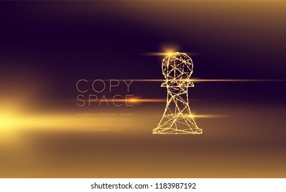 Chess Pawn wireframe polygon futuristic bokeh light frame structure and lens flare, Business strategy concept design illustration isolated on dark gradient background with copy space