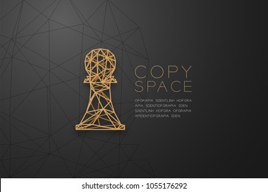 Chess Pawn wireframe Polygon golden frame structure, Business strategy concept design illustration isolated on black gradient background with copy space, vector eps 10