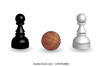 chess pawns and basketball ball, vector illustration