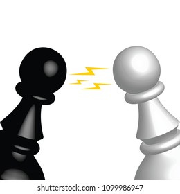 chess pawns facing each other, sparks between two