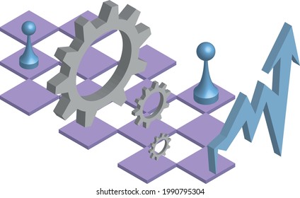 chess pawns and gears on square cells