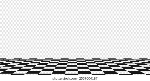 Chess perspective floor background. Black and white chess board perspective floor texture. Chess board pattern surface. Fading and disappearing chess board background. vektor