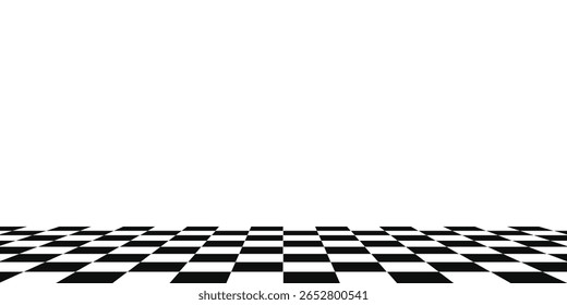 Chess perspective floor background. Black and white chess board perspective floor texture. Chess board pattern surface. Fading and disappearing chess board background. vektor