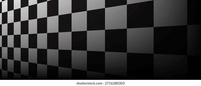 Fondo de piso de perspectiva de ajedrez. Textura de piso de perspectiva de tablero de ajedrez en blanco y negro. Superficie de patrón de tablero de damas. Desvaneciéndose desvaneciendo fondo de tablero de ajedrez. Ilustración vectorial Abstractas.