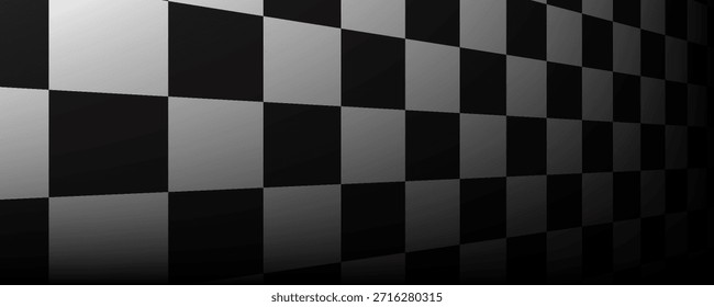 Fondo de piso de perspectiva de ajedrez. Textura de piso de perspectiva de tablero de ajedrez en blanco y negro. Superficie de patrón de tablero de damas. Desvaneciéndose desvaneciendo fondo de tablero de ajedrez. Ilustración vectorial Abstractas.