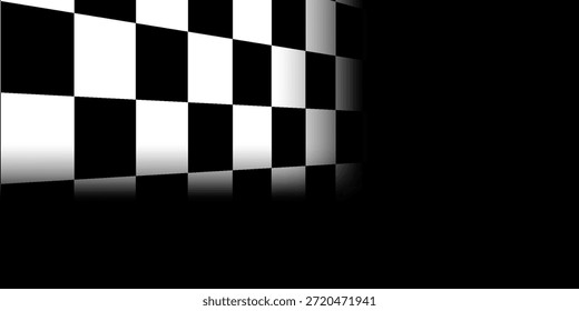 Fondo de piso de perspectiva de ajedrez. Textura de piso de perspectiva de tablero de ajedrez en blanco y negro. Superficie de patrón de tablero de damas. Desvaneciéndose desvaneciendo fondo de tablero de ajedrez. Ilustración vectorial Abstractas.
