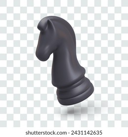 Pieza de ajedrez, caballo negro, caballero. Imagen vectorial aislada 3D