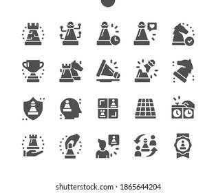 Chess piece. Board game. Chess figures. Chess victory medal. Timer in the game. King, queen, rook, knight, bishop, pawn. Vector Solid Icons. Simple Pictogram