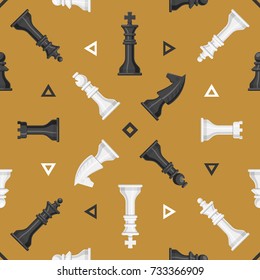 Chess piece board seamless pattern background play leisure concept knight group white and black competition vector illustration