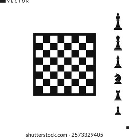 Chess piece with chess board silhouette. Board game vector. Isolated chess piece on white background