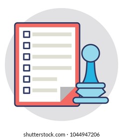
A chess piece and business document represent the concept of business strategy 
