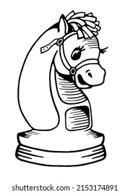 Chess piece, cartoon character, live chess knight, coloring book, illustration for children's chess club