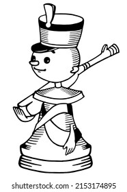 Chess piece, cartoon character, live chess pawn, coloring book, illustration for children's chess club