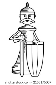 Chess piece, cartoon character, live chess bishop, coloring book, illustration for children's chess club