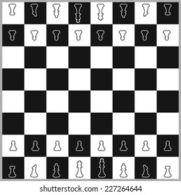 Chess piece contour on black and white table