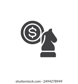 Pieza de ajedrez con Vector de signo de dólar. signo plano relleno para concepto móvil y Diseño web. Icono de glifo Estrategia de inversión. Símbolo, ilustración del logotipo. Vector gráfico