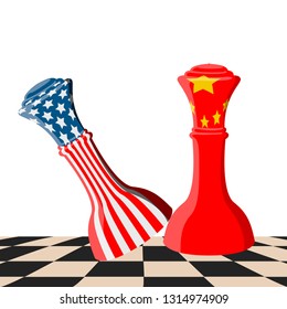 Chess piece with flags of United States and China on a chessboard. Vector illustration design