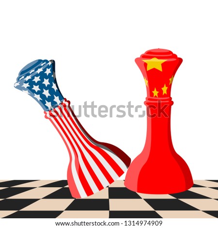 Chess piece with flags of United States and China on a chessboard. Vector illustration design