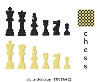 Chess piece flat icons, chessboard vector illustration