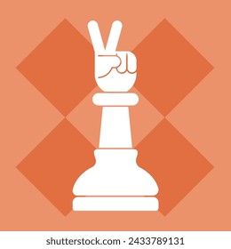 Chess piece with a hand making victory sign 