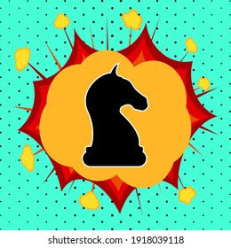 Chess piece horse sign, pop art explosion, vector illustration