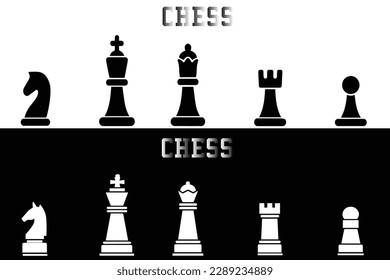 chess piece icon. board game from two different camps. black and white silhouette isolated on black white background. vector illustration.