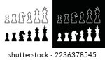 Chess piece icon set. Chess in flat and outline style. Chess board game in black and white background, vector illustration for apps and websites