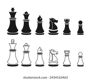 Chess piece icon set. flat design vector illustration isolated on white background.