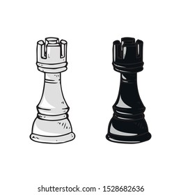 Chess piece icon. Vector illustration of rook. Chess piece rook. Hand drawn vector illustration.