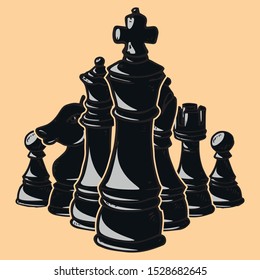 Chess piece icon. Vector illustration set of chess pieces. Pawn, knight, horse, bishop, elephant, rook, queen, king. Hand drawn.